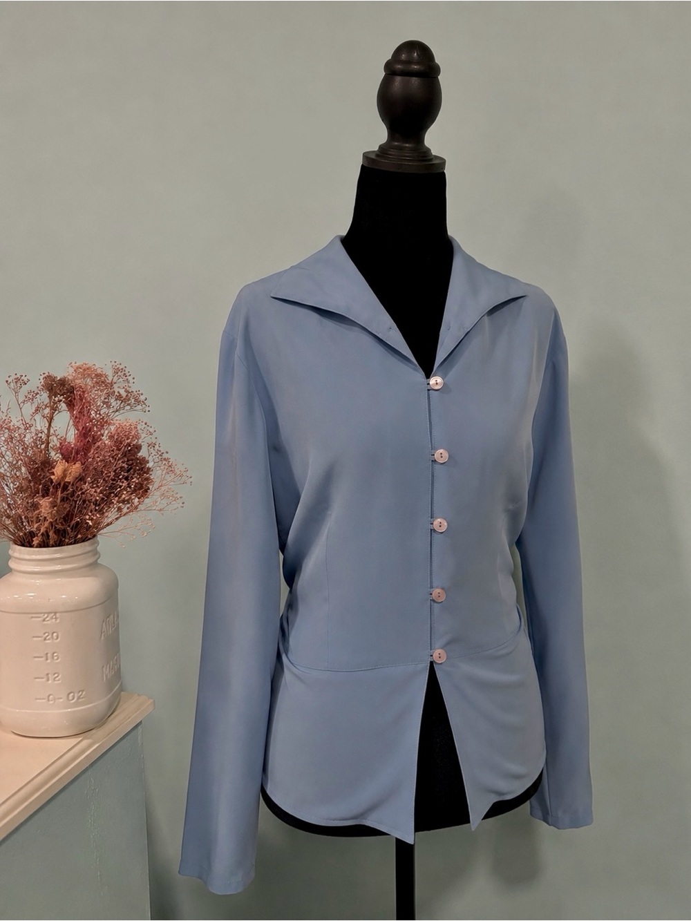 Vintage Style Powder Blue Button Up Blouse | Impressions